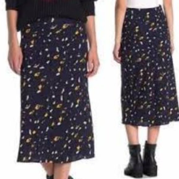 Elodie Navy Skirt with Yellow Pattern (Size Large) - Picture 1 of 2